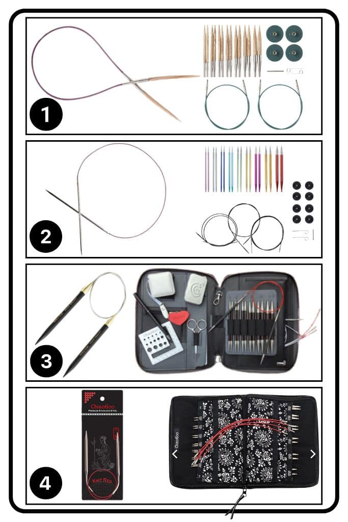 Pictures of different types of circular needles recommended based on the questionnaire chart above.